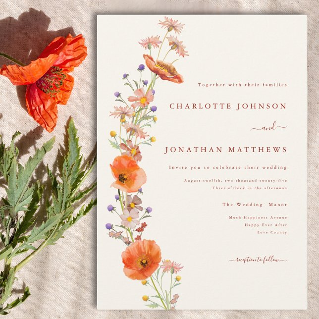 Invitation Mariage de automne Fleur sauvage Boho simple (Simple elegant wildflower boho wedding invitation)