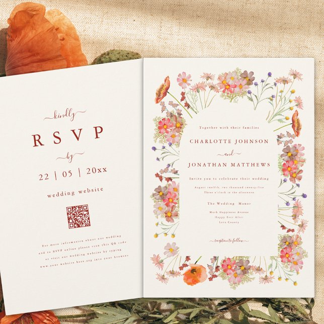Invitation Mariage de automne Fleur sauvage séché Boho (Boho wildflower fall wedding invitation with qr code)