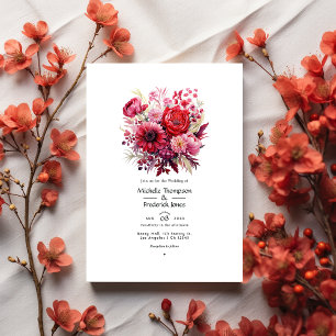 Invitation Mariage de automne floral à dégradé rouge