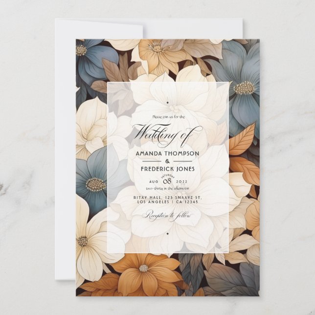 Invitation Mariage de automne floral beige à châtaignier (Devant)