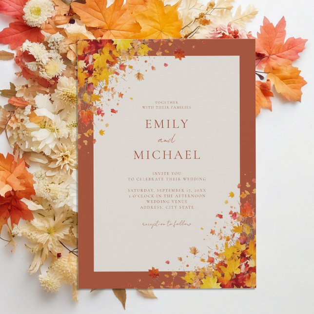 Invitation Mariage de automne floral minimaliste en terre cui (Créateur téléchargé)