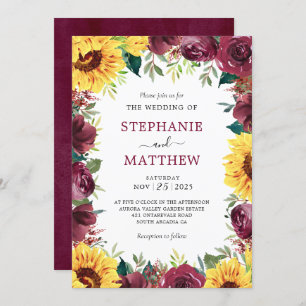 Invitation Mariage de automne frontalier Rose Sunflower Bourg