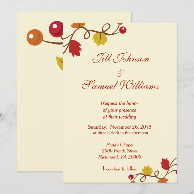 Invitation Mariage de automne Leaf et Berry Vine (Devant / Derrière)