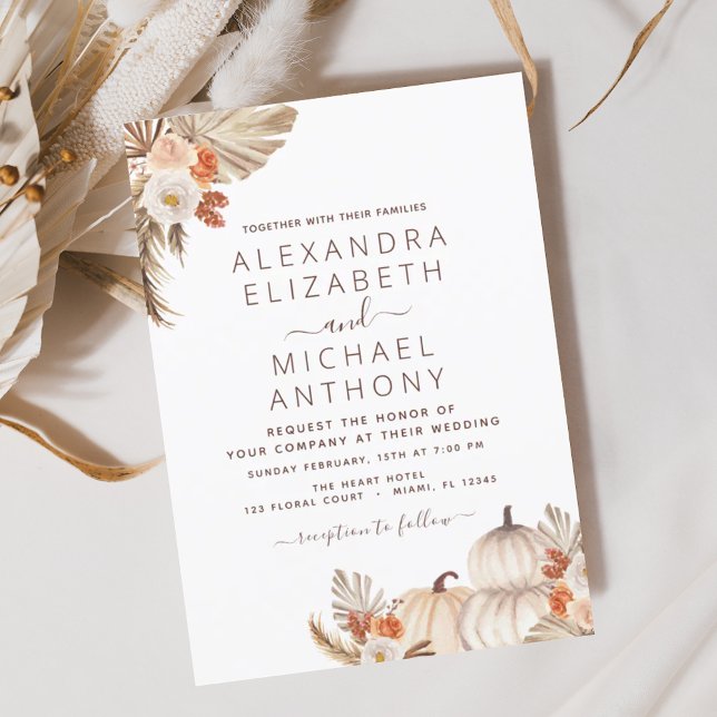 Invitation Mariage de automne Pampas Citrouille en herbe Terr (Créateur téléchargé)