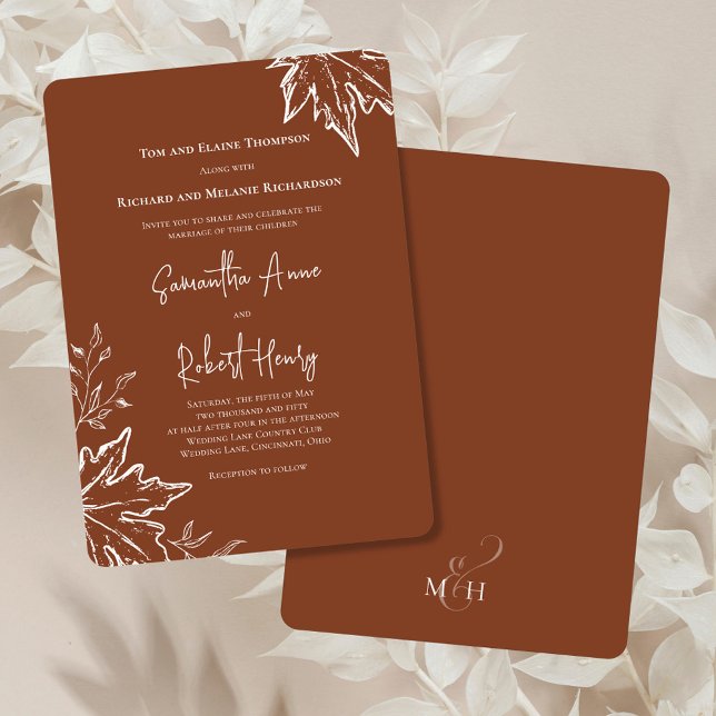 Invitation Mariage de automne personnalisé de l'automne (Burgundy wedding invitation with fall leaves. )