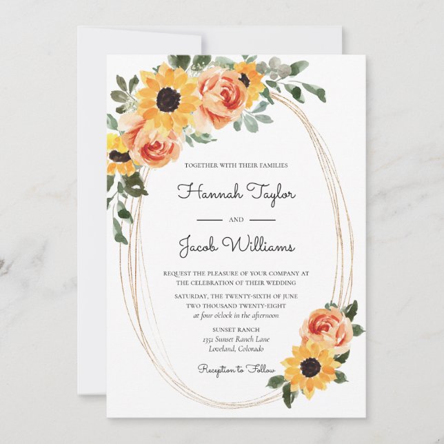 Invitation Mariage de automne Rose et tournesol (Devant)
