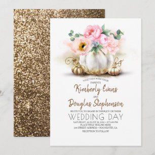 Invitation Mariage de automne rose Floral or et blanc Citroui