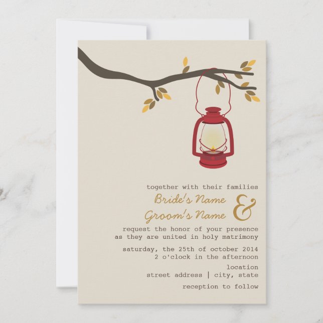 Invitation Mariage de automne sauvage de la lanterne à huile  (Devant)