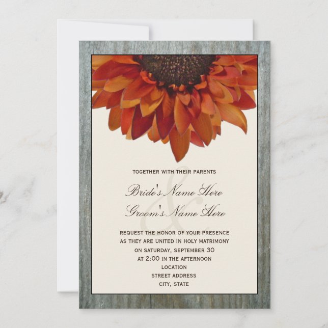 Invitation Mariage de automne - Sunflower & Barnwo (Devant)