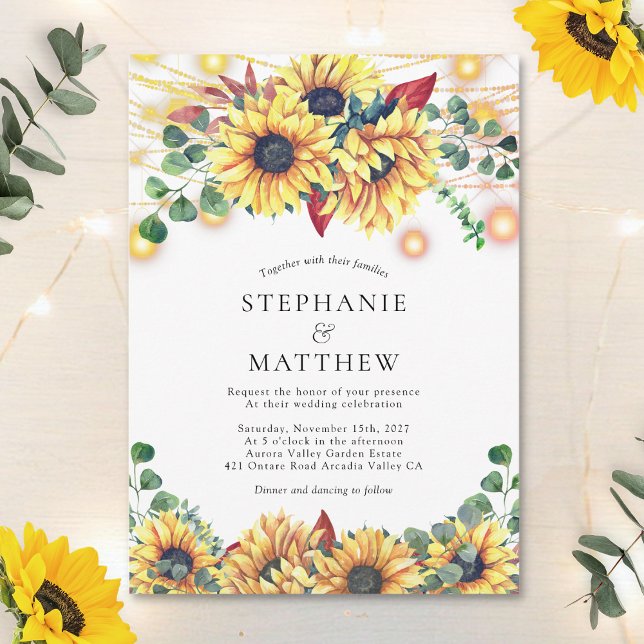 Invitation Mariage de automne Sunflower String Lights Mason J (Créateur téléchargé)