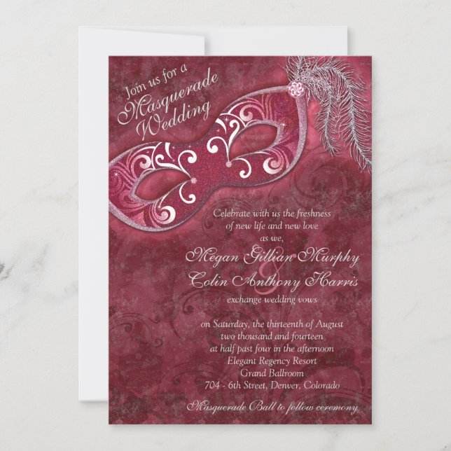 Invitation Mariage de bal masqué en argent de Bourgogne (Devant)