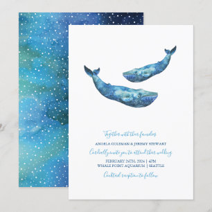 Invitation Mariage de baleine bleu aquarelle