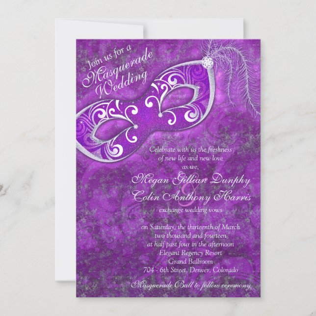 Invitation Mariage de balle en argent violet orange (Devant)