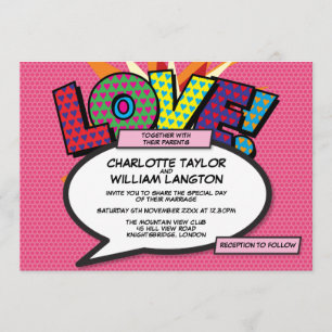 Invitation Mariage de bande dessinée moderne Fun Pink Love