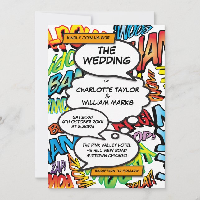 Invitation Mariage de bandes dessinées de typographie moderne (Devant)