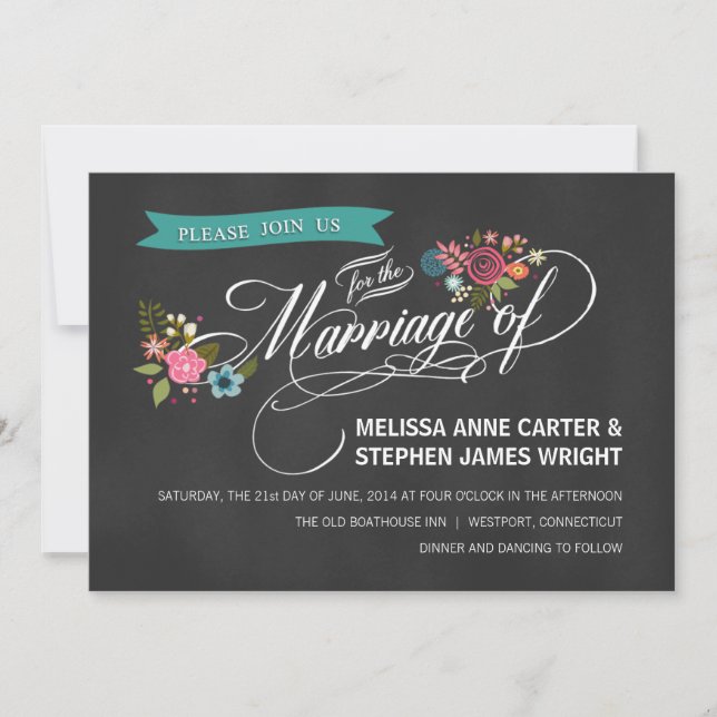 Invitation Mariage de bannières florales en carton rouge rust (Devant)