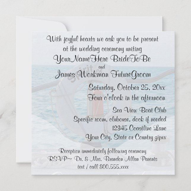 Invitation Mariage de bateau avec RSVP (Devant)