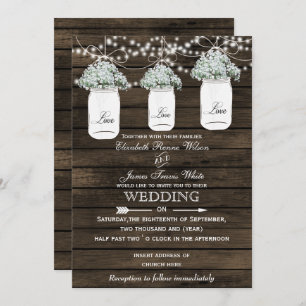 Invitation Mariage de bébé Barnwood en maçonnerie de souffle