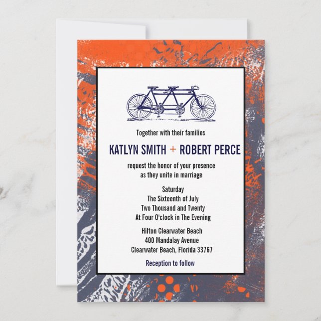 Invitation Mariage de bicyclette moderne rétro Artistique Tan (Devant)