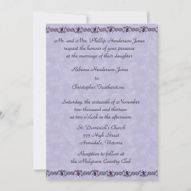 Invitation Mariage de bijoux d'eau et de violet (Devant)