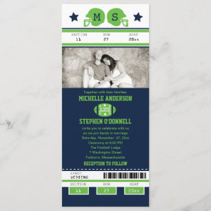 Invitation Mariage de billets de football Blue and Lime Green