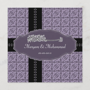 Invitation mariage de bismillah, damassé violet