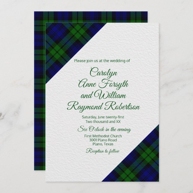 Invitation Mariage de Black Watch Plaid (Devant / Derrière)