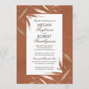 Invitation Mariage de blé d'automne Gold et Orange Rustique