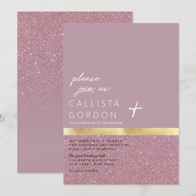 Invitation Mariage de bloc couleur de Parties scintillant cou (Devant / Derrière)