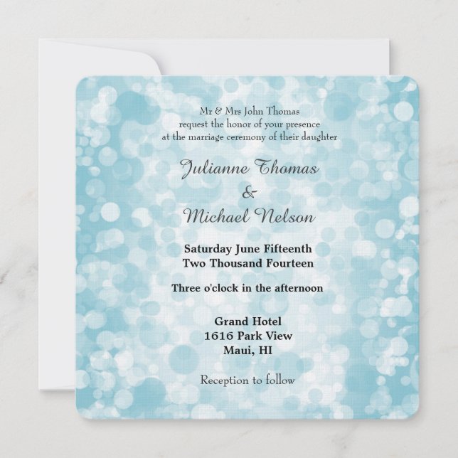 Invitation Mariage de Blue Winter Bokeh (Devant)