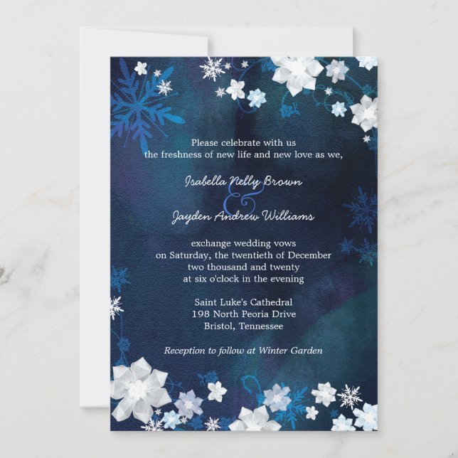 Invitation Mariage de Bohême d'hiver bleu de la Marine (Devant)