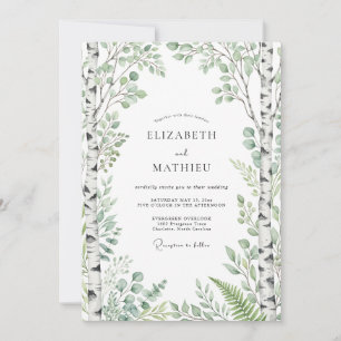 Invitation Mariage de bois botanique vert sauge