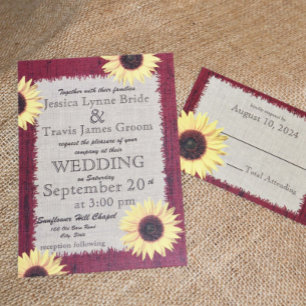 Invitation Mariage de bois et de tournesol