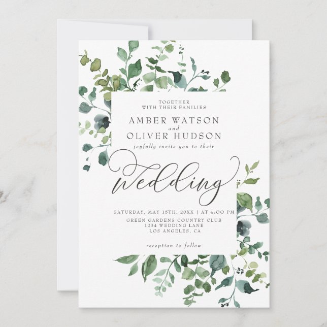 Invitation Mariage de bois rustique Feuille de verdure (Devant)