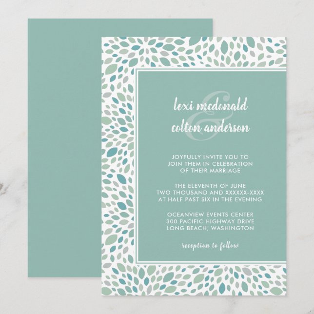Invitation Mariage de bord de mer Abstrait floral chic vert (Devant / Derrière)