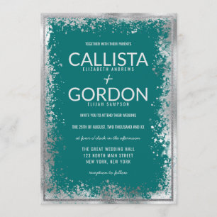 Invitation Mariage de bordure de Parties scintillant Turquois