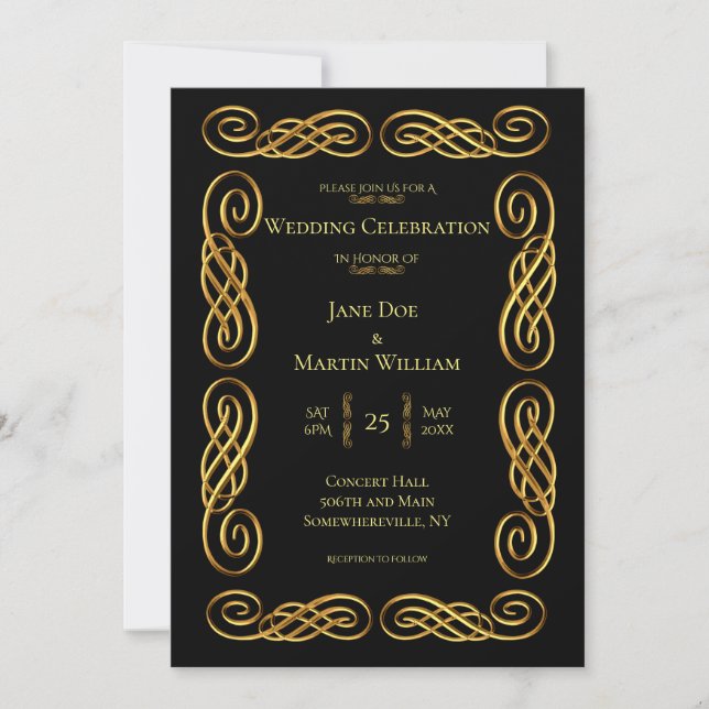 Invitation Mariage de bordure en or classique (Devant)