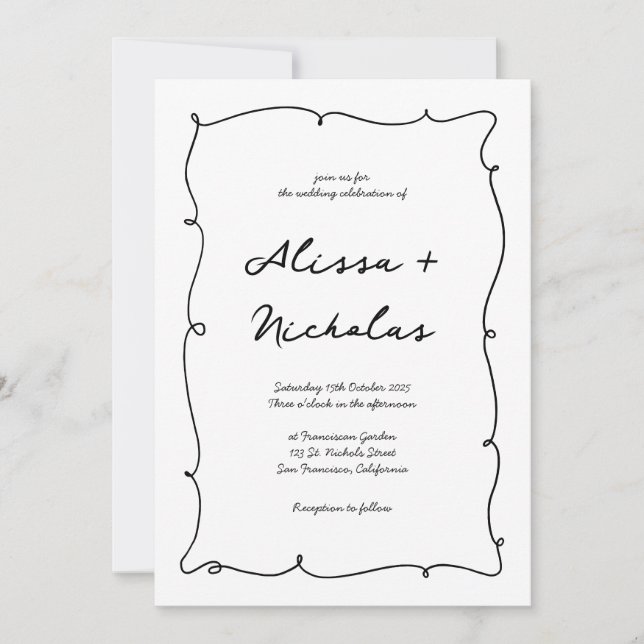 Invitation Mariage de bordure et de script de monogramme à ma (Devant)