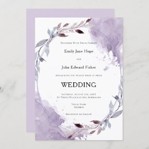 Invitation Mariage de bordure feuillu en aquarelle violette