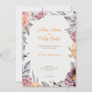 Invitation Mariage de bordure florale rose et blanc