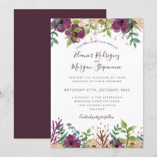 Invitation Mariage de bordure florale violette de Bourgogne