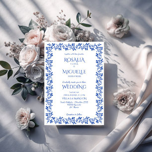 Invitation Mariage de bordure vintage bleu marine