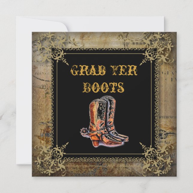Invitation mariage de bottes de cowboy de l'ouest (Devant)