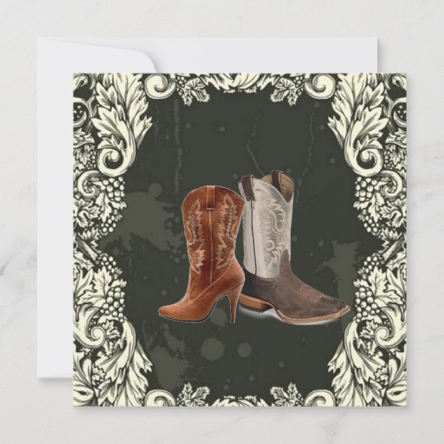 Invitation mariage de bottes de cowboy de l'ouest (Devant)