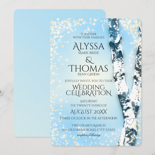 Invitation Mariage de bouleau d'hiver (Devant / Derrière)