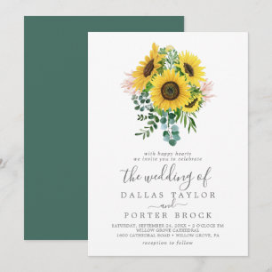 Invitation Mariage de bouquet de tournesol rustique Eucalyptu