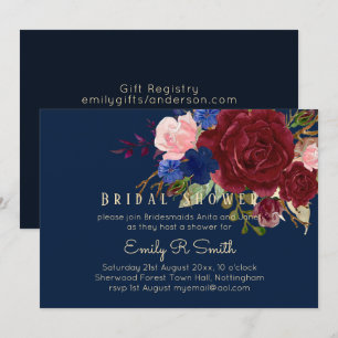 Invitation Mariage de bouquet floral bleu Bourgogne