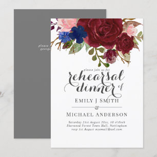 Invitation Mariage de bouquet floral bleu Bourgogne