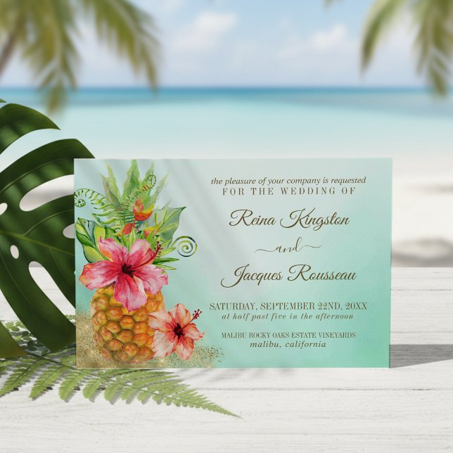 Invitation Mariage de bouquet floral d'ananas Paradise tropic (Créateur téléchargé)