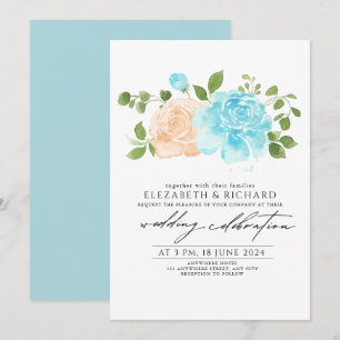Invitation Mariage de bouquet floral de Pêche bleu clair mode